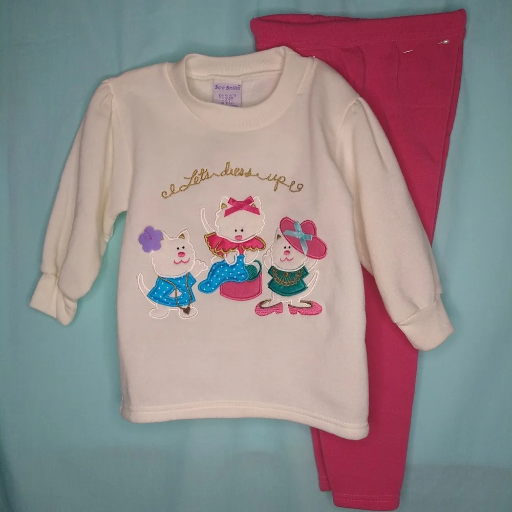 Mervin's Vintage Sara Smiles cat kitten dress up sweatshirt sweatpants set 4T